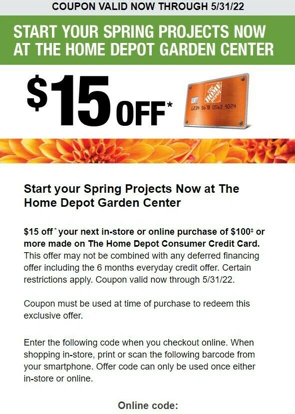Home Depot Coupon $15 off $100 (Exp 5/31) Home Depot Coupon $15 off $100 (Exp 5/31)