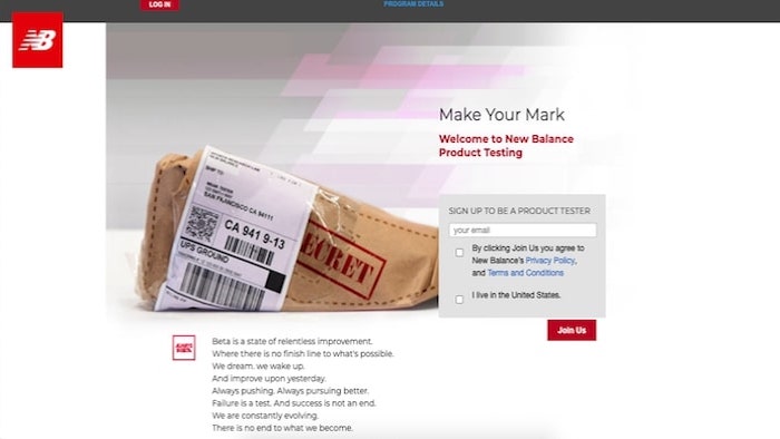 New Balance testing page
