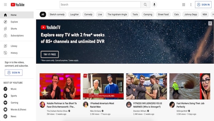 YouTube homepage