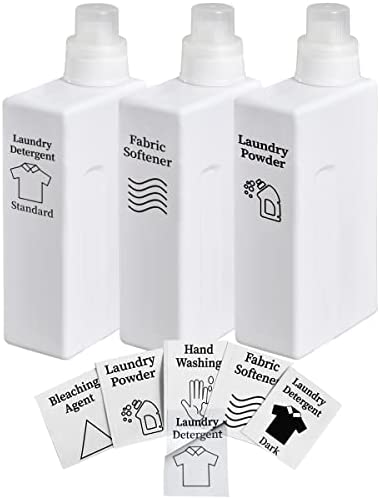 Laundry Detergent Dispenser-3 Pack,34 oz Laundry Soap Dispenser with 6 Removable Stickers for Laundry Room Organization for Liquid Detergent,Fabric Softener,Bleach Agent,Laundry Powder,Scent Beads Container
