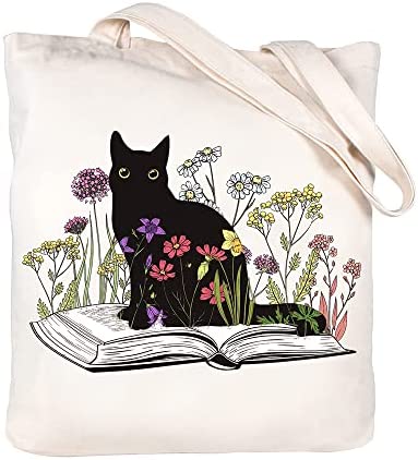 Canvas Tote Bag For Woman Funny Aesthetic Tote Bag With Zipper Cute Cat Flower Tote Bag Reusable Grocery Bags Book Totes Canvas Tote Bag For Woman Funny Aesthetic Tote Bag With Zipper Cute Cat Flower Tote Bag Reusable Grocery Bags Book Totes